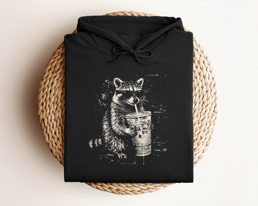 RACCOON DRINKING COFFEE HOODIE