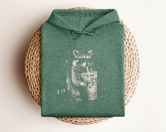 RACCOON DRINKING COFFEE HOODIE