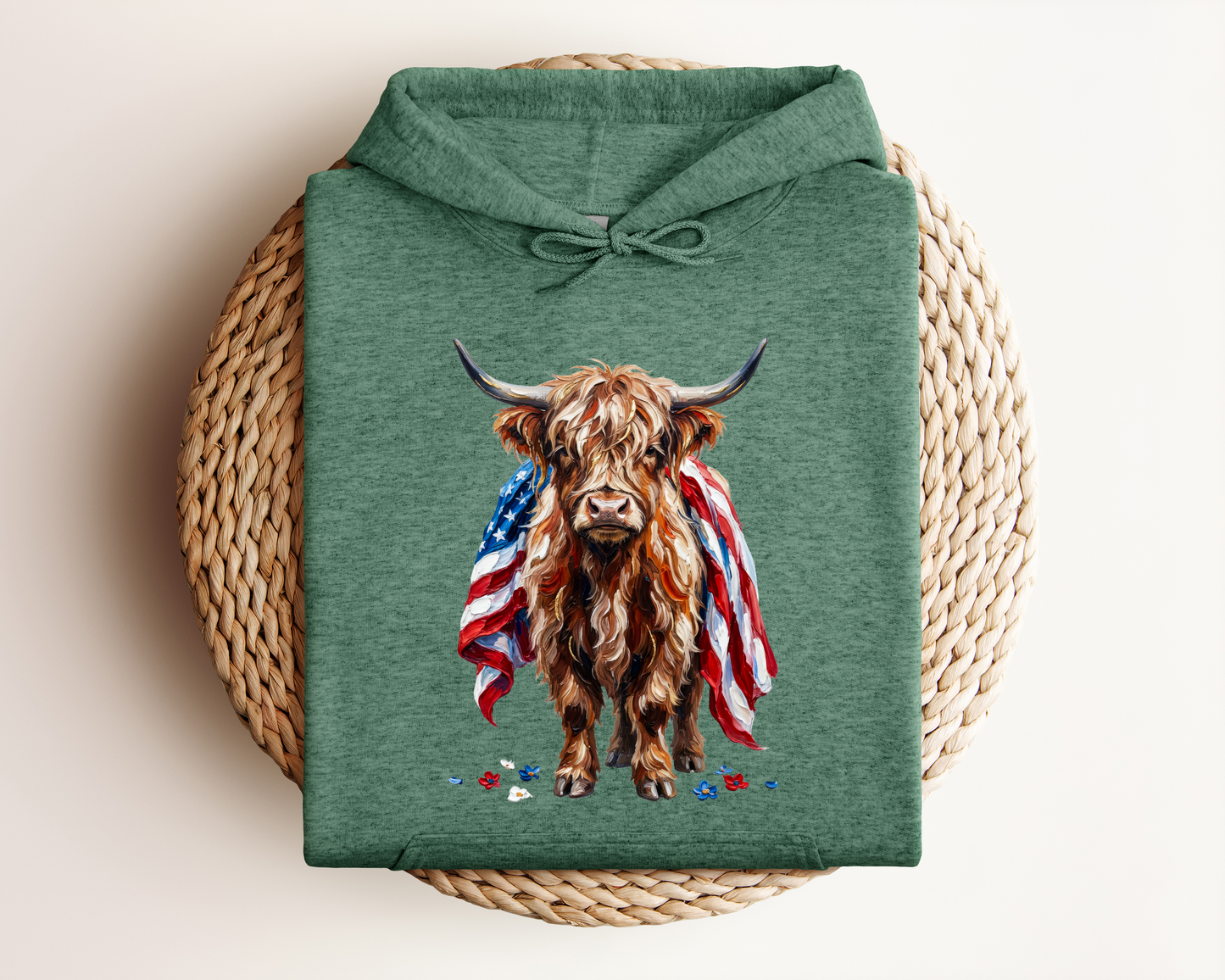 PATRIOTIC HIGHLAND COW HOODIE