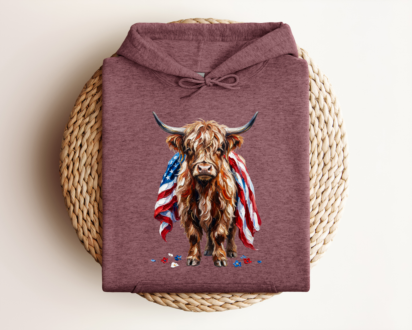 PATRIOTIC HIGHLAND COW HOODIE