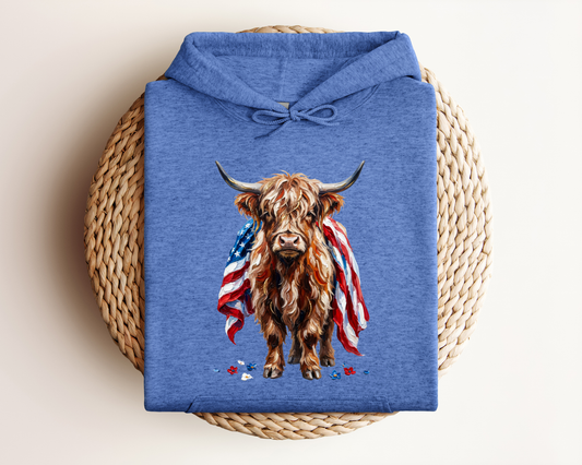 PATRIOTIC HIGHLAND COW HOODIE
