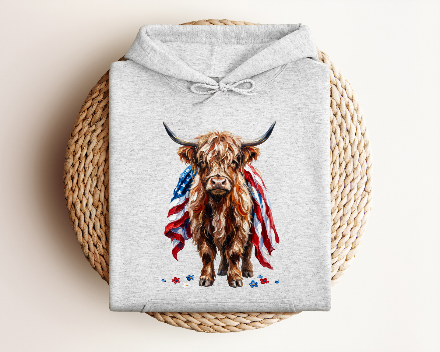 PATRIOTIC HIGHLAND COW HOODIE