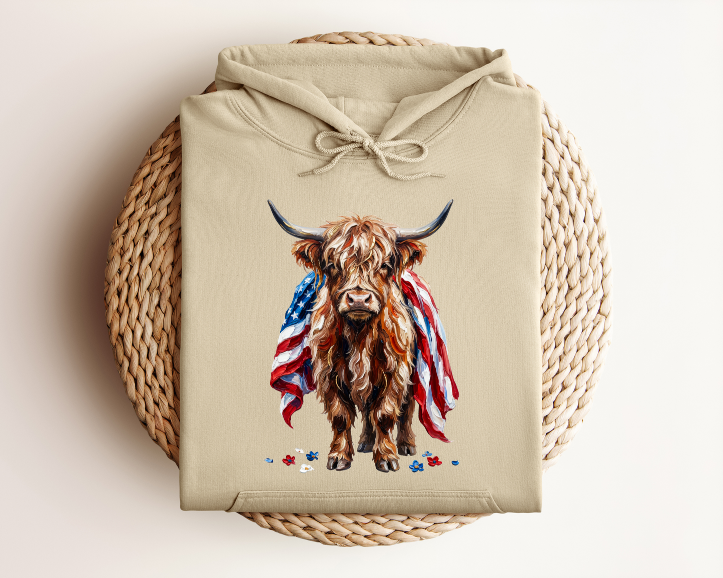 PATRIOTIC HIGHLAND COW HOODIE
