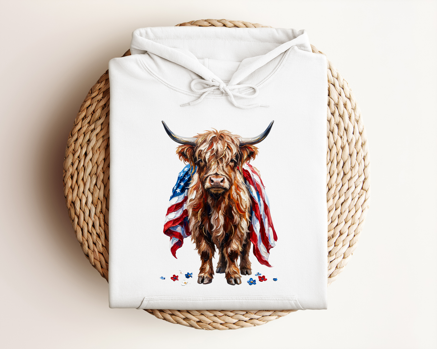 PATRIOTIC HIGHLAND COW HOODIE