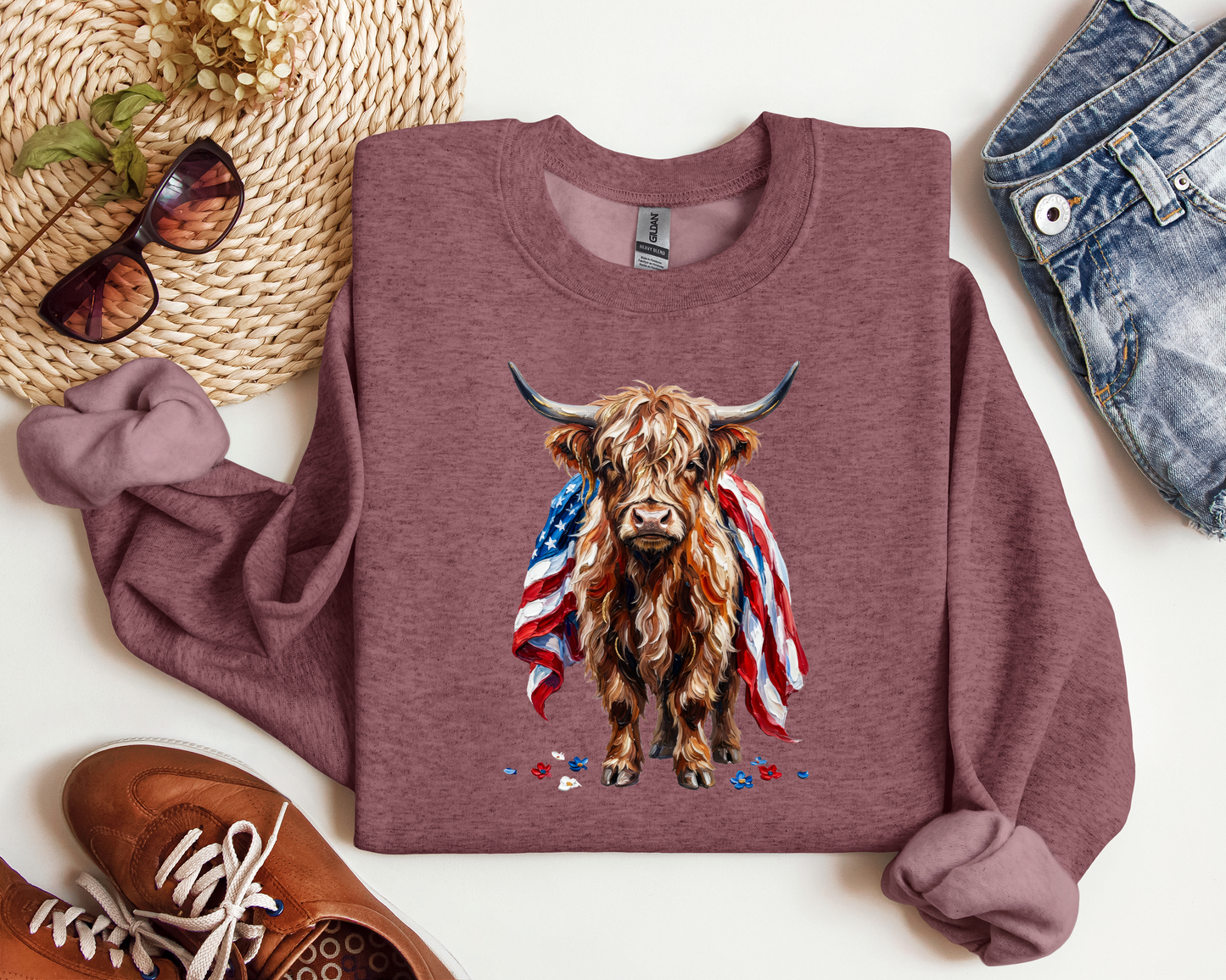 PATRIOTIC HIGHLAND COW CREW