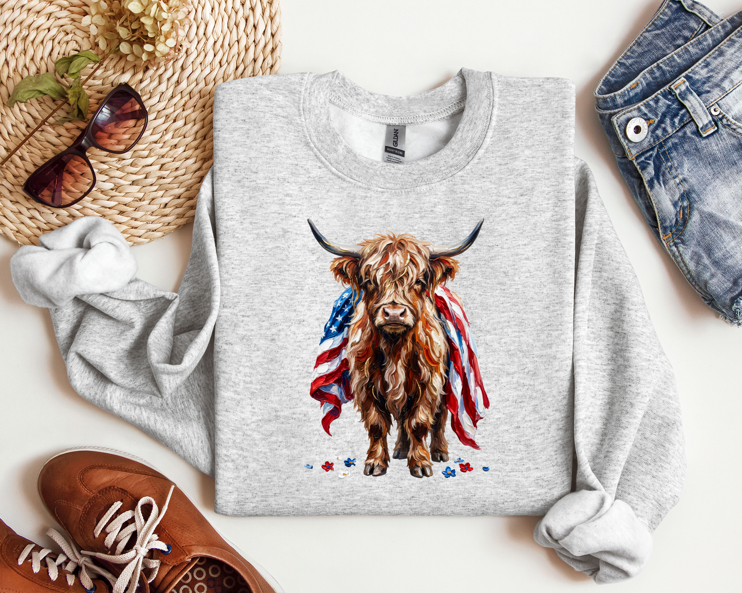 PATRIOTIC HIGHLAND COW CREW