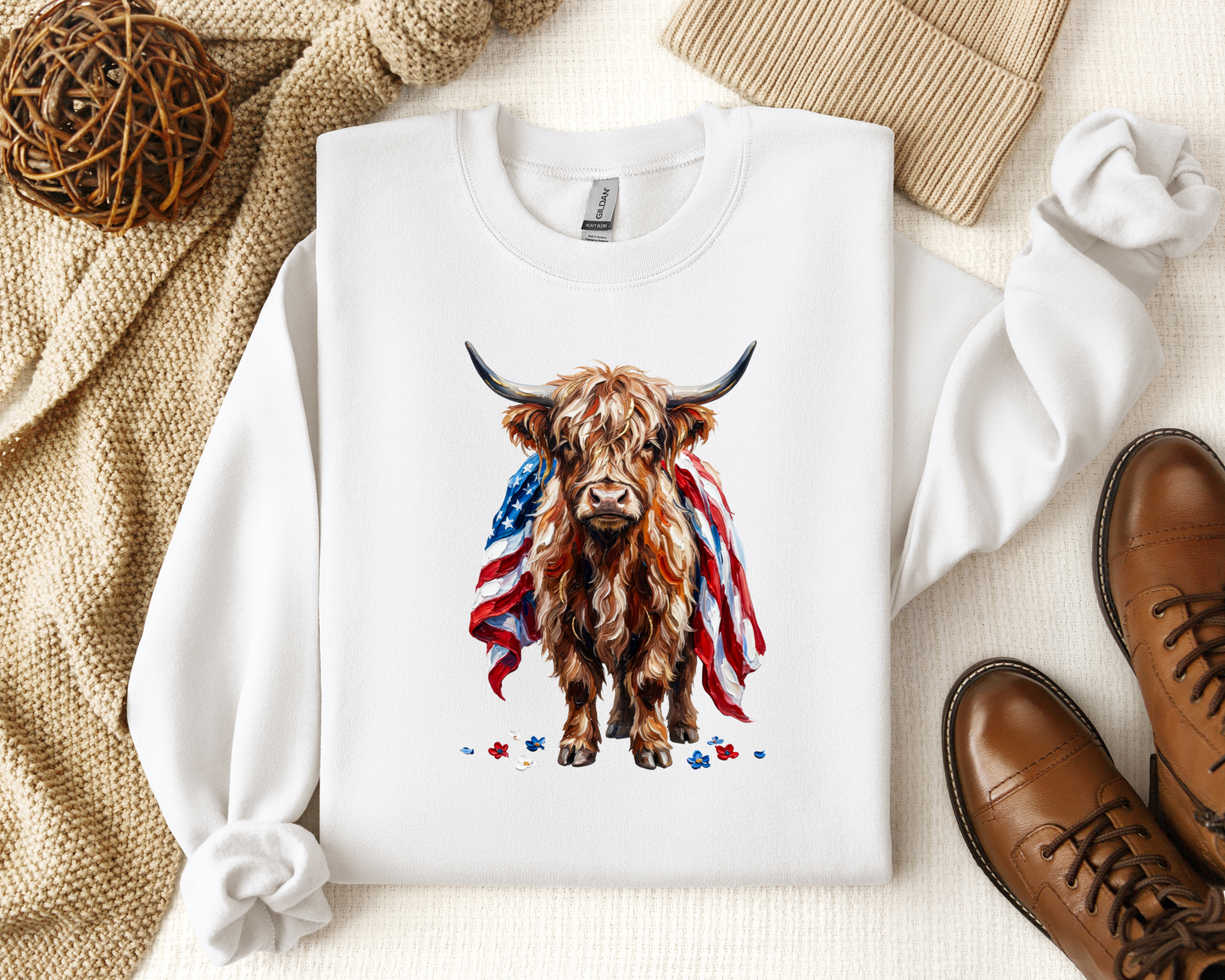 PATRIOTIC HIGHLAND COW CREW