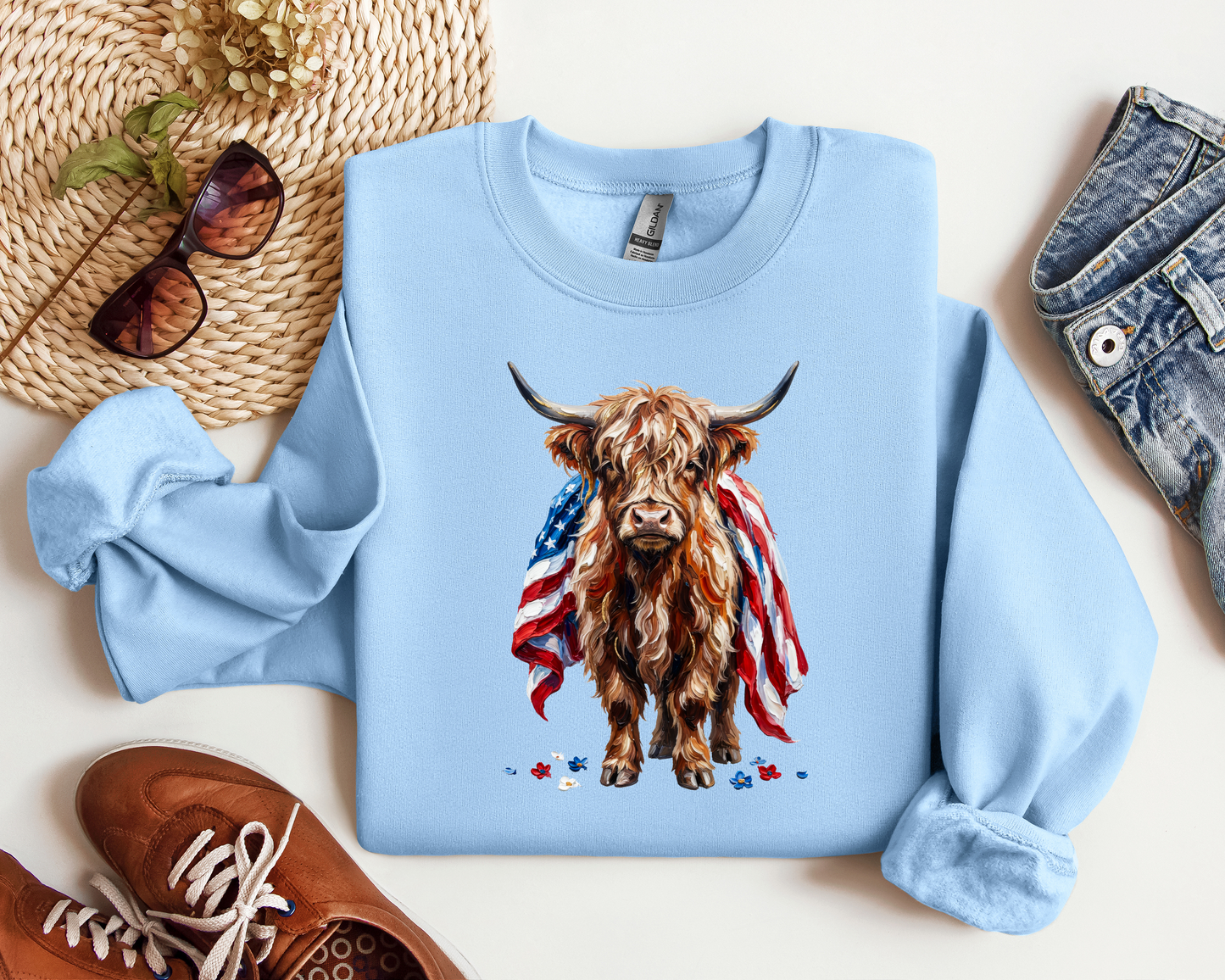 PATRIOTIC HIGHLAND COW CREW