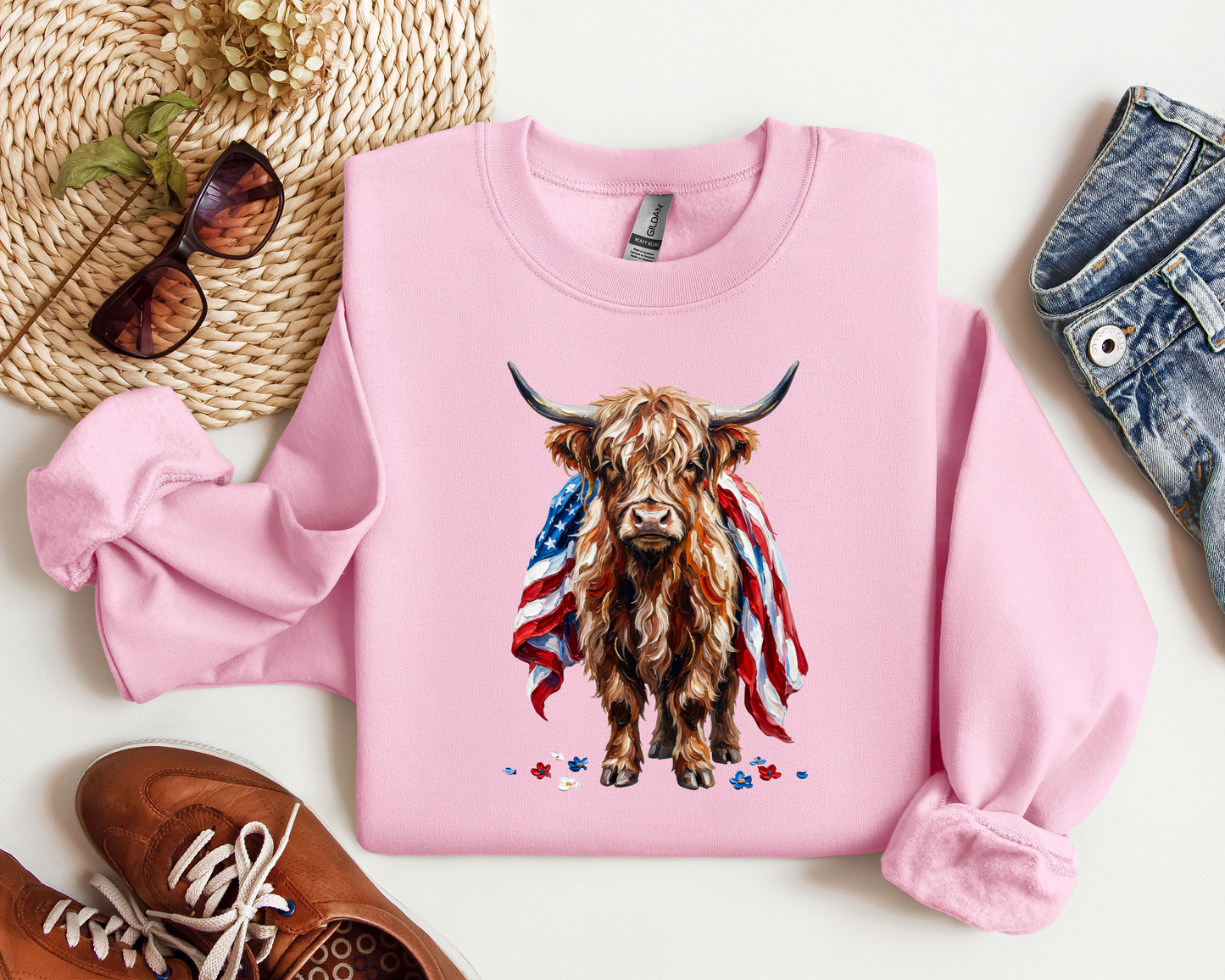 PATRIOTIC HIGHLAND COW CREW
