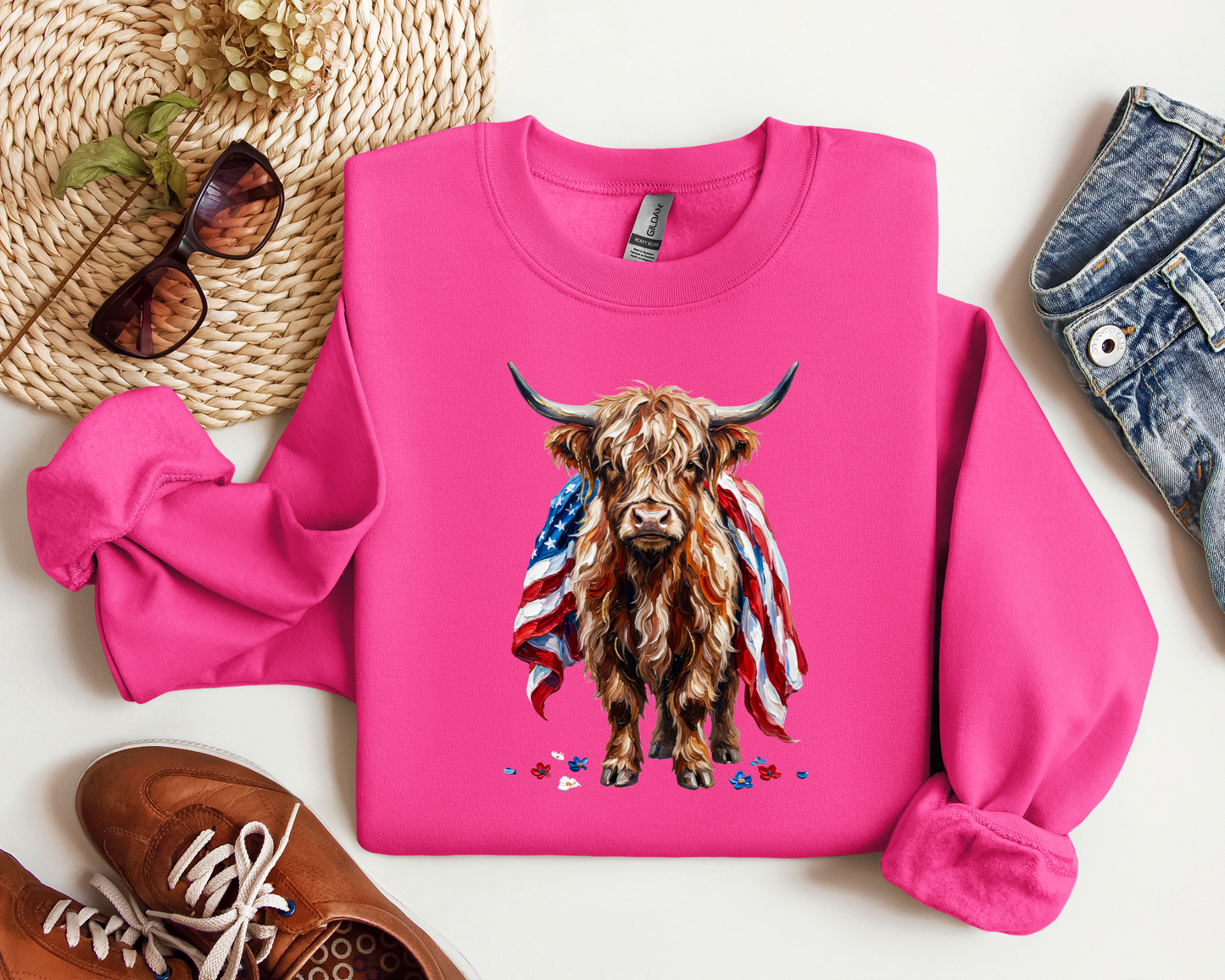 PATRIOTIC HIGHLAND COW CREW