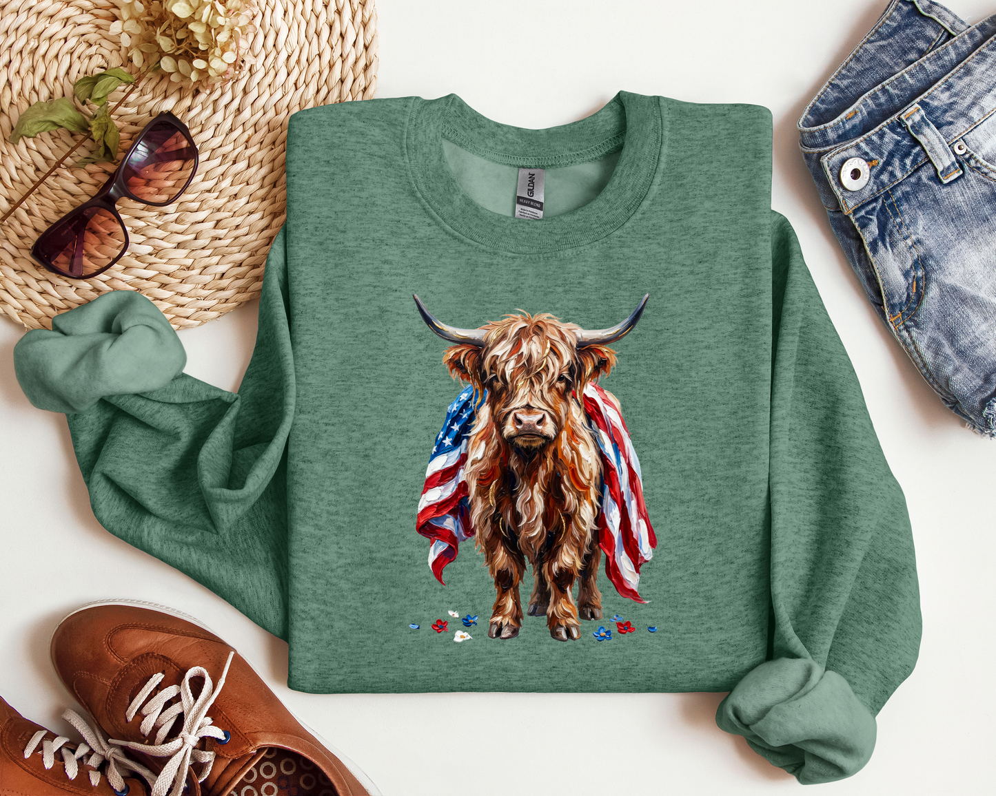 PATRIOTIC HIGHLAND COW CREW