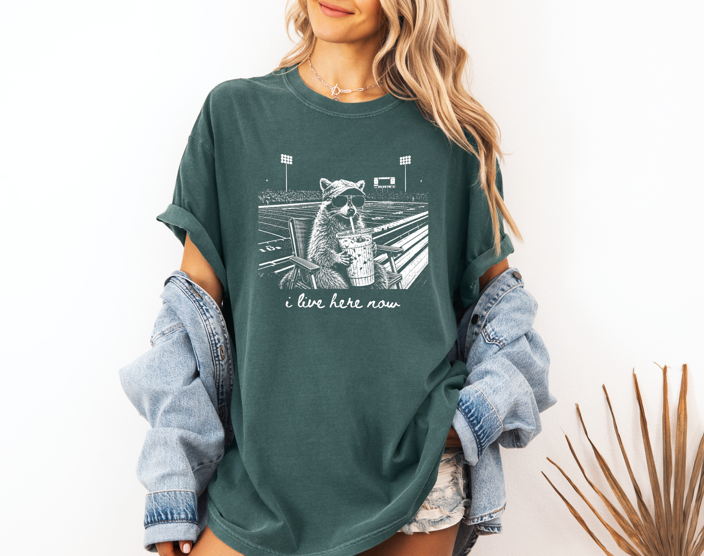 *NEW* I LIVE HERE NOW FOOTBALL RACCOON CC SHIRT