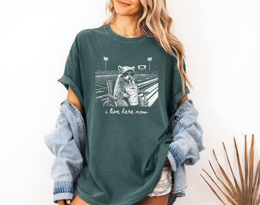 *NEW* I LIVE HERE NOW FOOTBALL RACCOON CC SHIRT