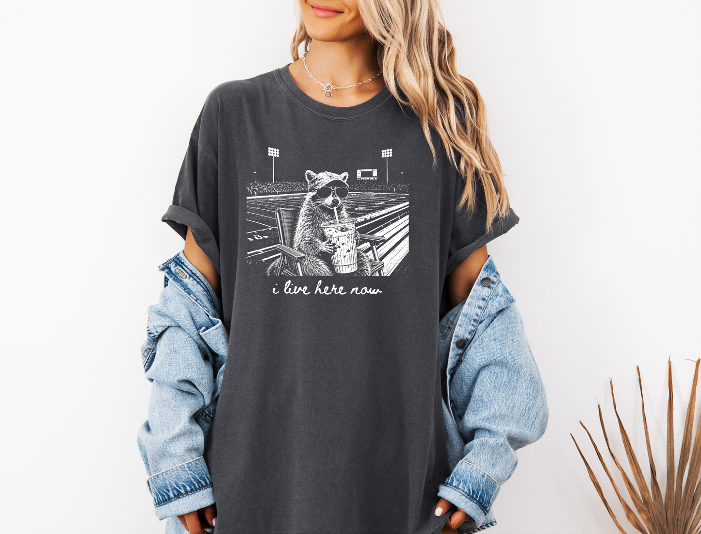 *NEW* I LIVE HERE NOW FOOTBALL RACCOON CC SHIRT