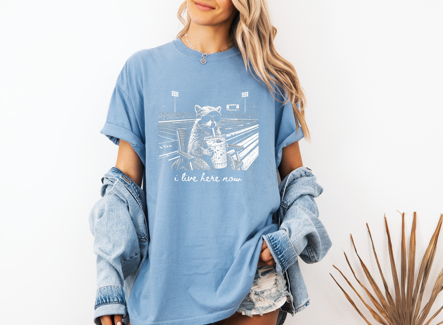 *NEW* I LIVE HERE NOW FOOTBALL RACCOON CC SHIRT
