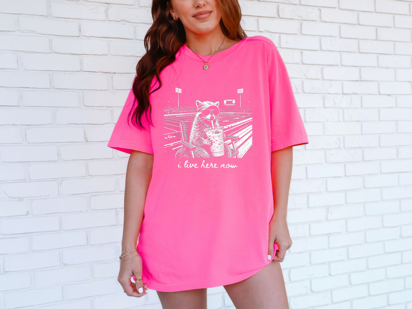 *NEW* I LIVE HERE NOW FOOTBALL RACCOON CC SHIRT