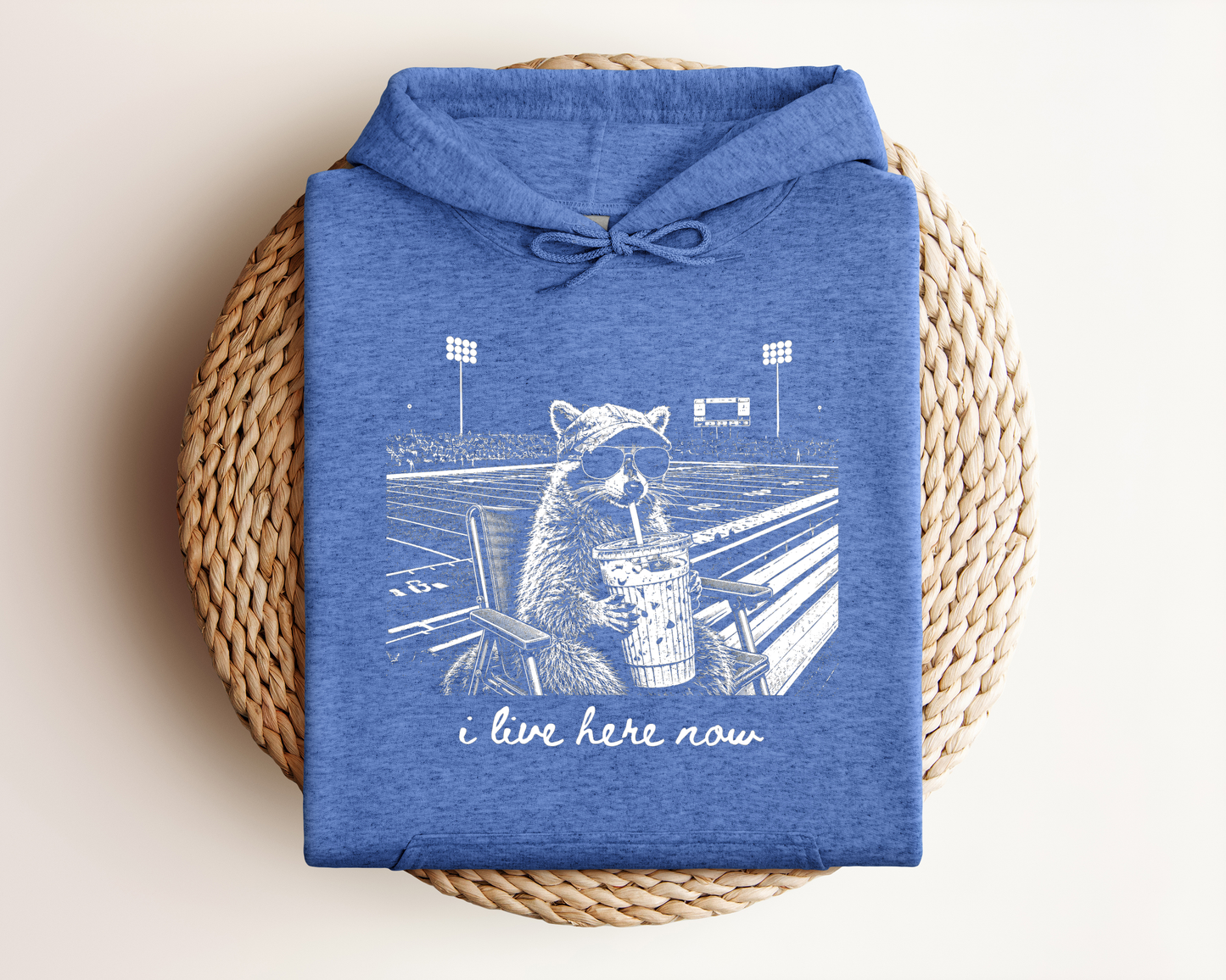 I LIVE HERE NOW FOOTBALL RACOON HOODIE