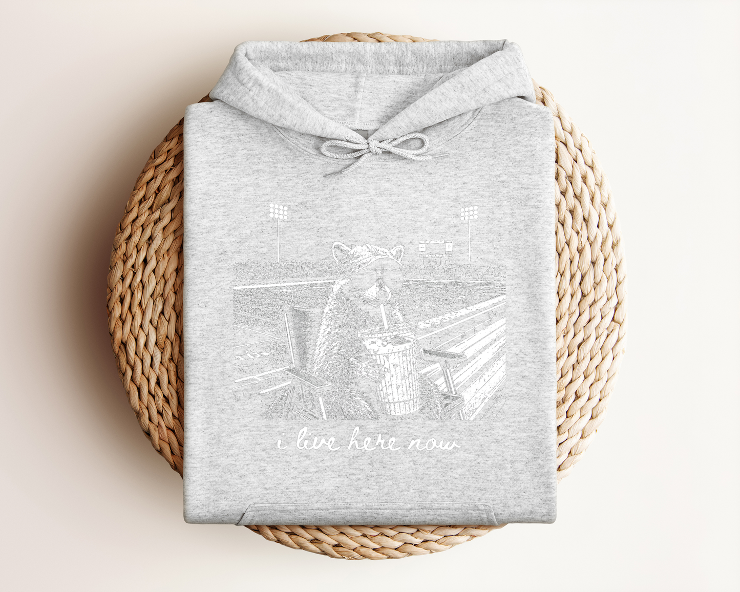I LIVE HERE NOW FOOTBALL RACOON HOODIE