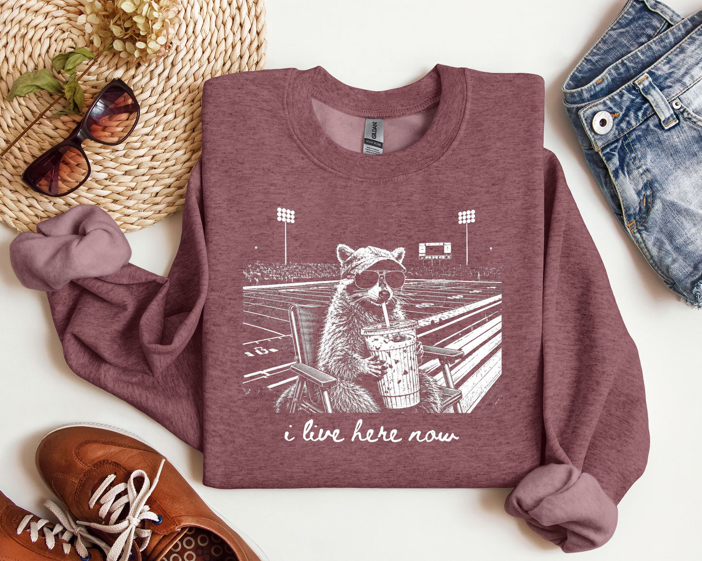 I LIVE HERE NOW FOOTBALL RACCOON CREW