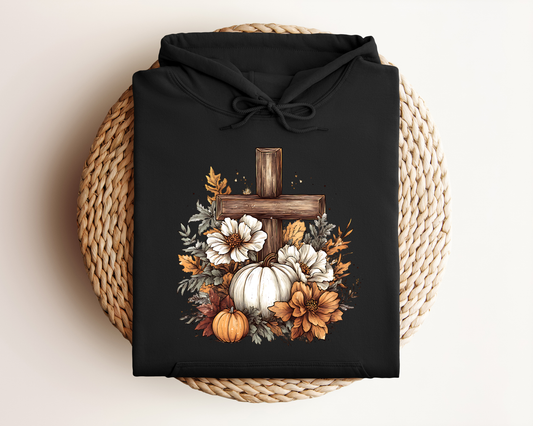 RUSTIC FLORAL PUMPKIN CROSS HOODIE