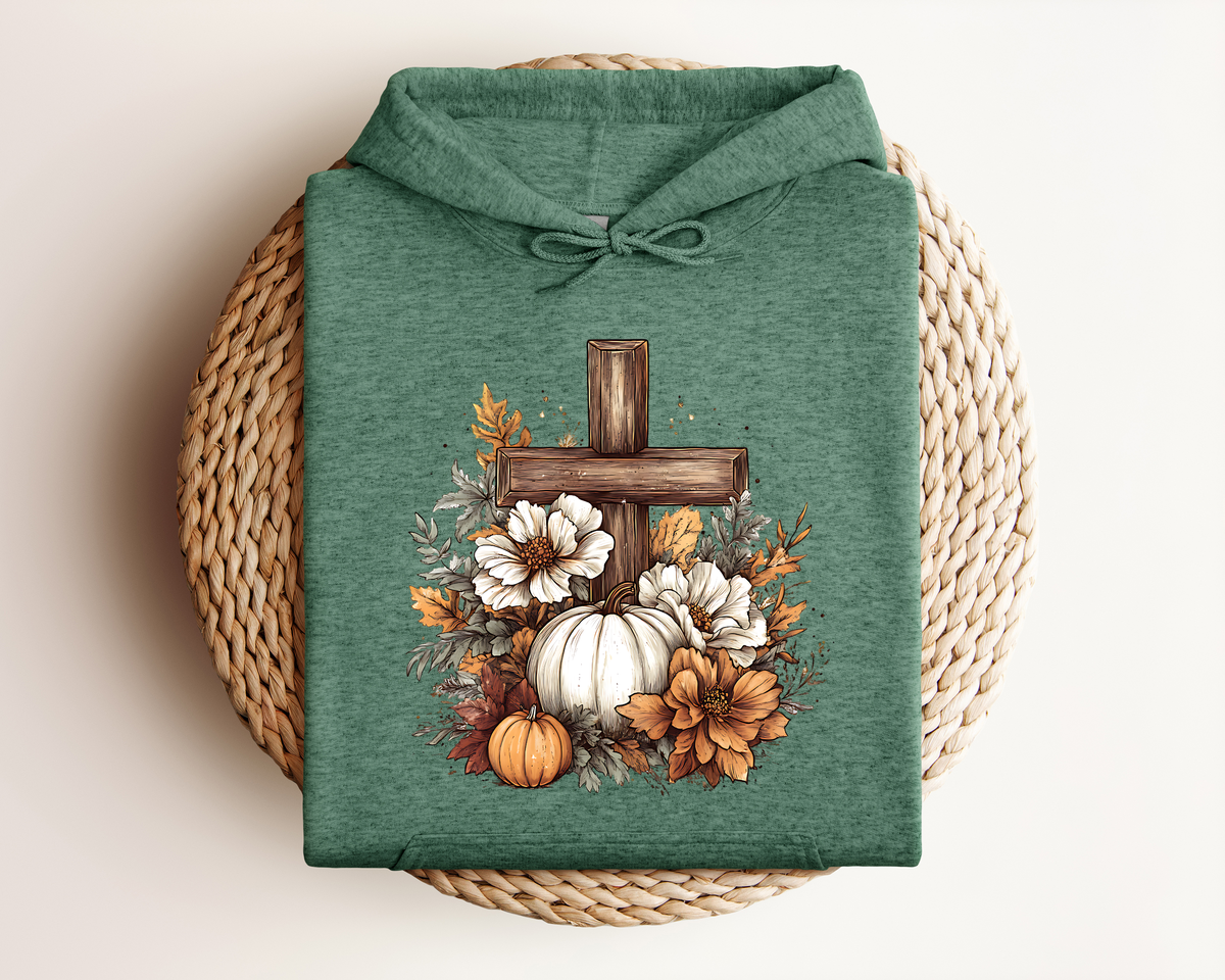 RUSTIC FLORAL PUMPKIN CROSS HOODIE