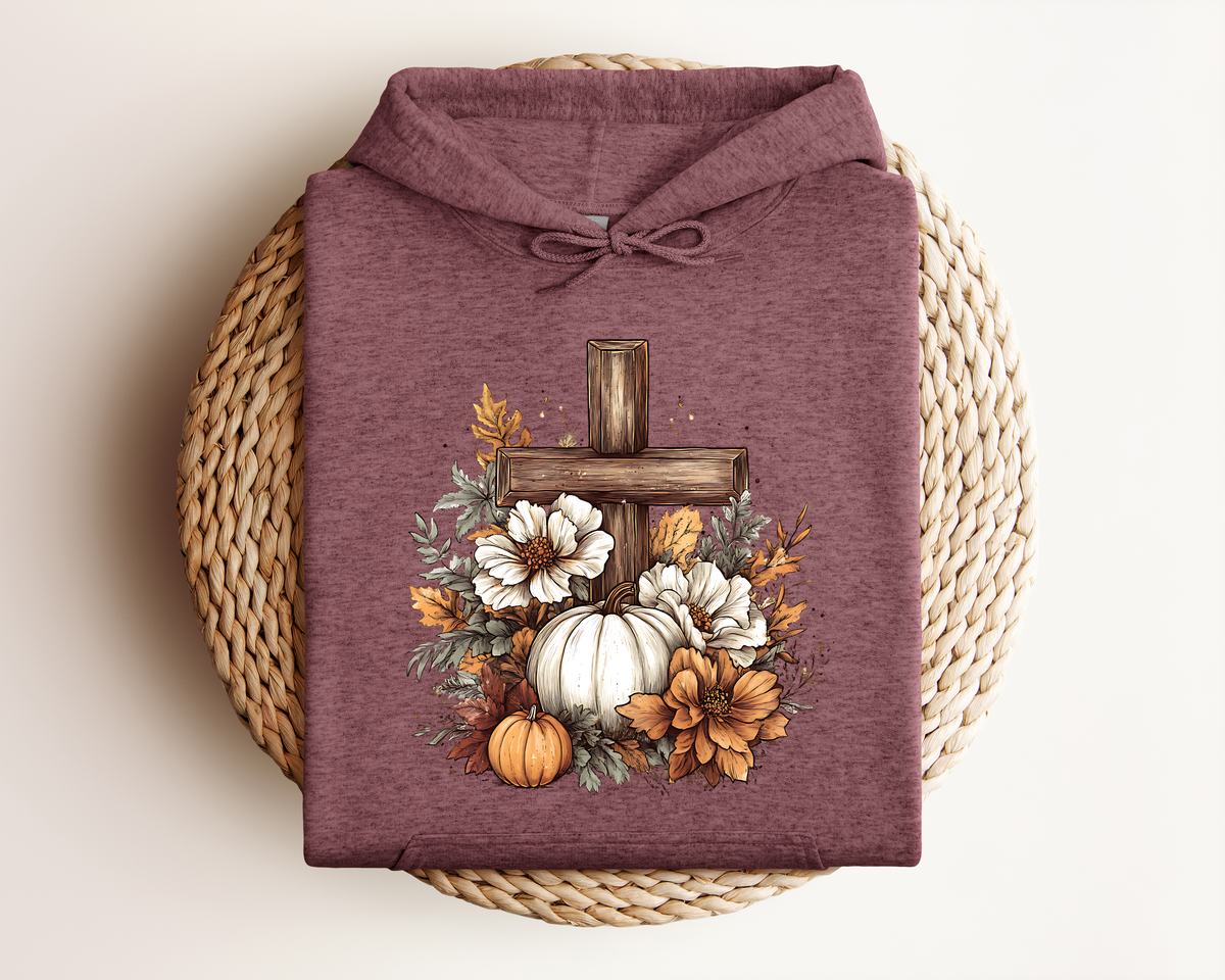 RUSTIC FLORAL PUMPKIN CROSS HOODIE