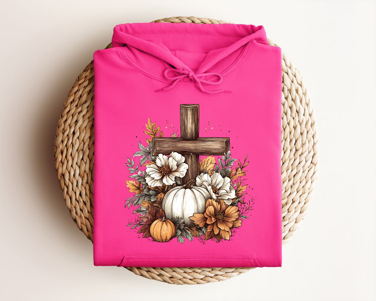 RUSTIC FLORAL PUMPKIN CROSS HOODIE