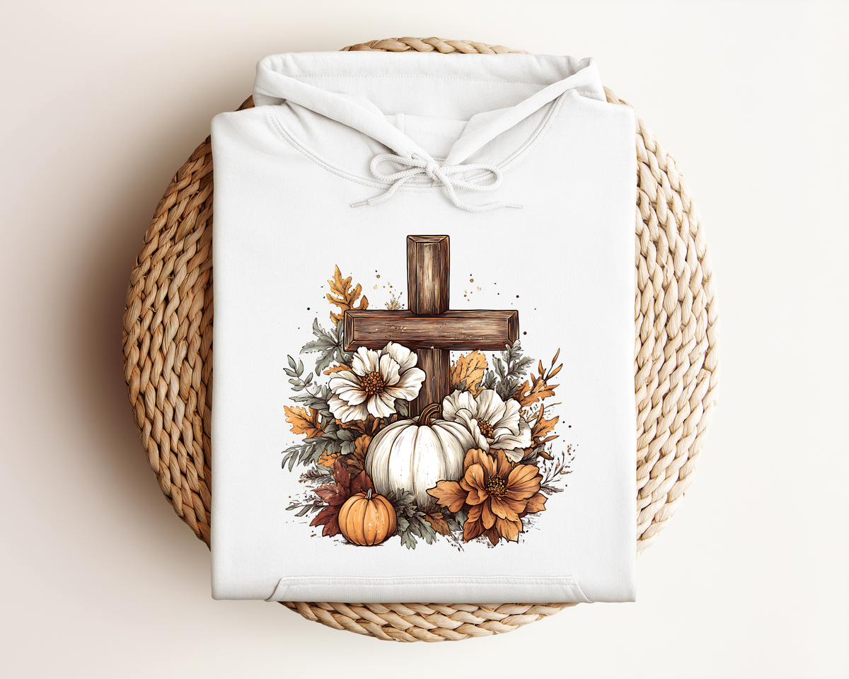 RUSTIC FLORAL PUMPKIN CROSS HOODIE