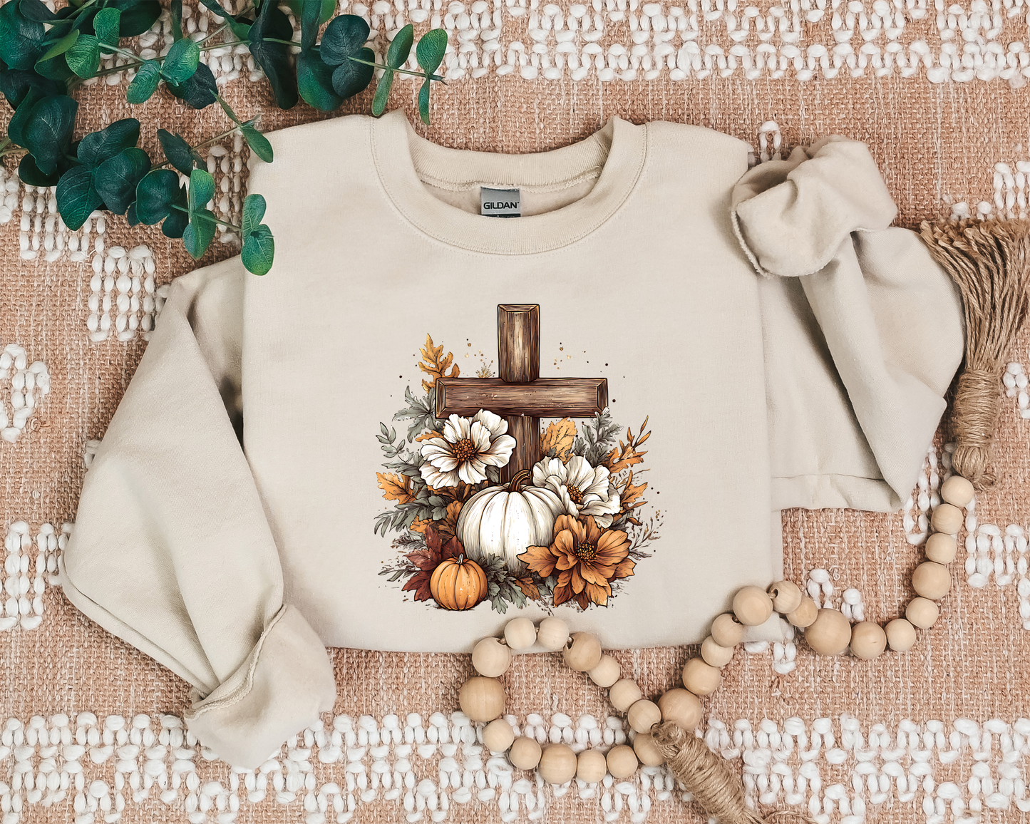 RUSTIC FLORAL PUMPKIN CROSS CREW