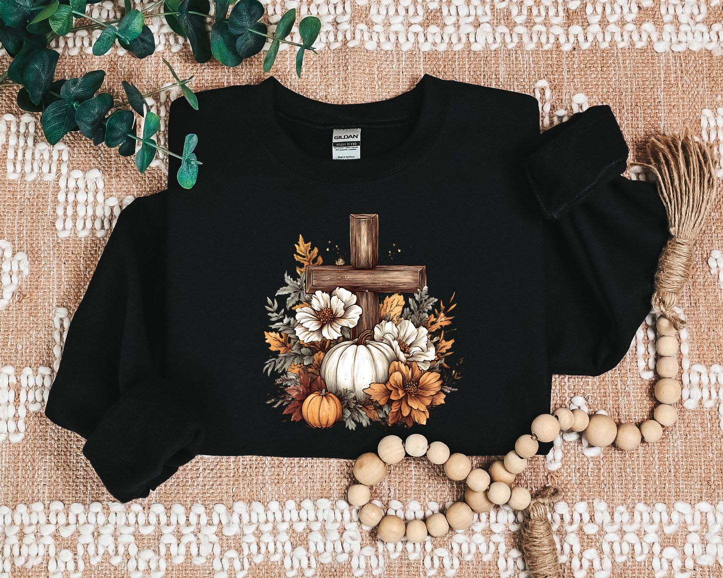 RUSTIC FLORAL PUMPKIN CROSS CREW