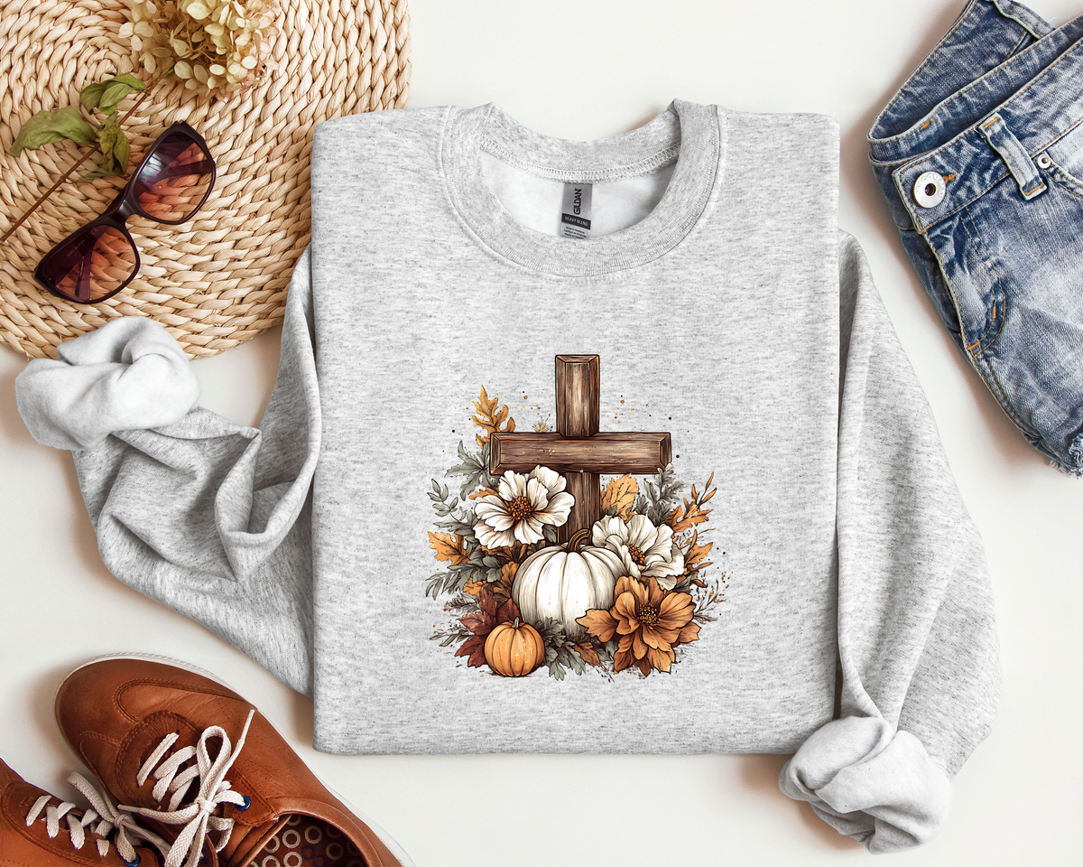 RUSTIC FLORAL PUMPKIN CROSS CREW