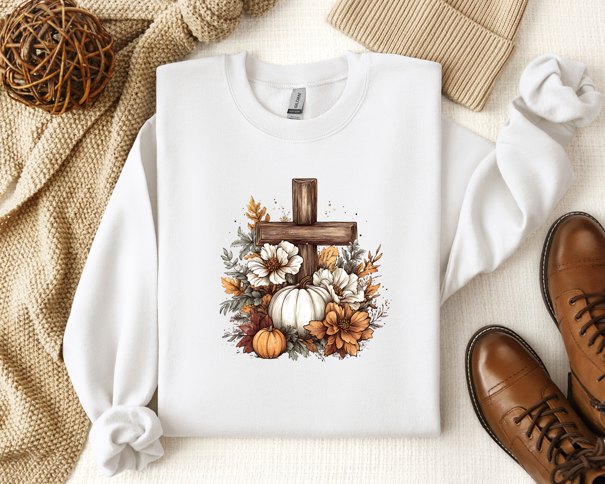 RUSTIC FLORAL PUMPKIN CROSS CREW
