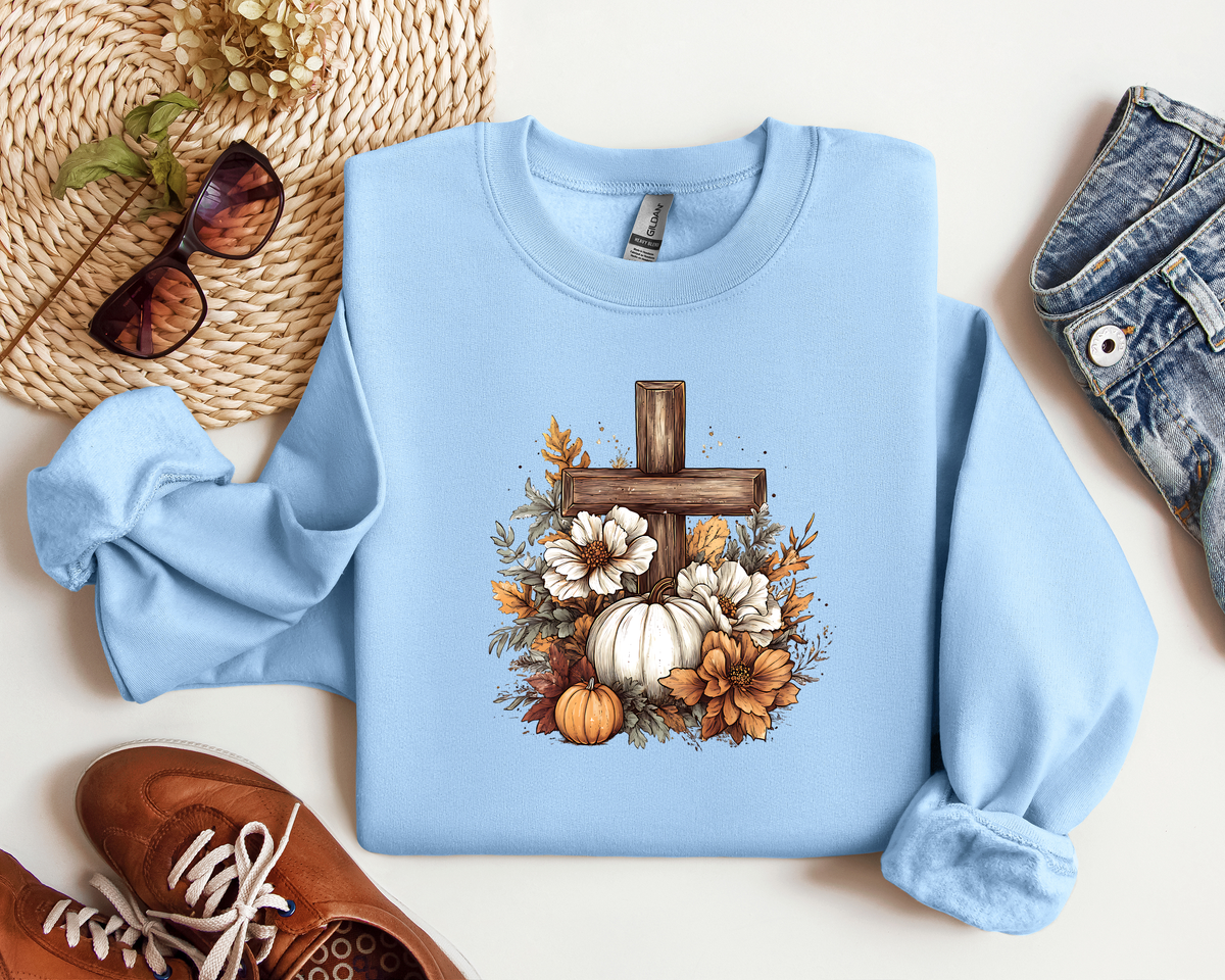 RUSTIC FLORAL PUMPKIN CROSS CREW