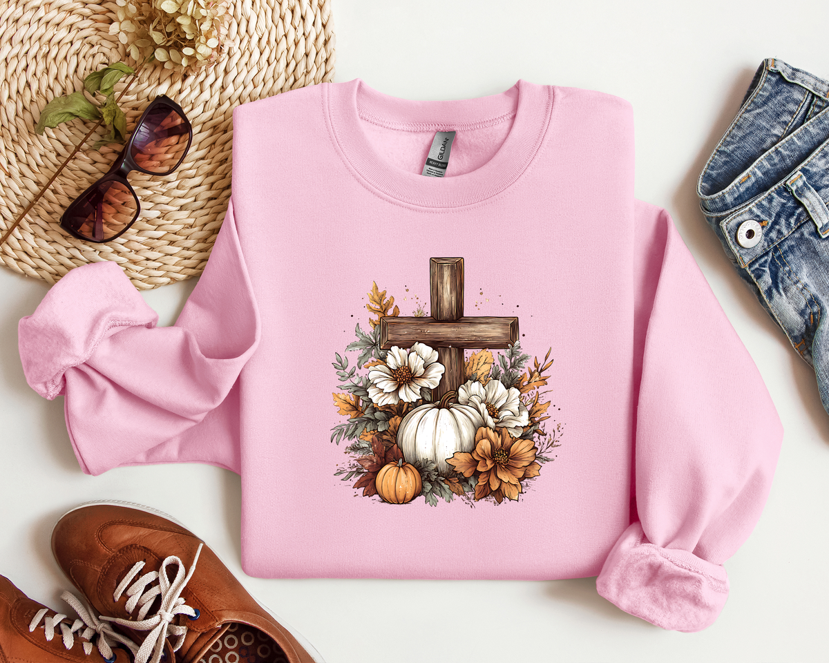 RUSTIC FLORAL PUMPKIN CROSS CREW
