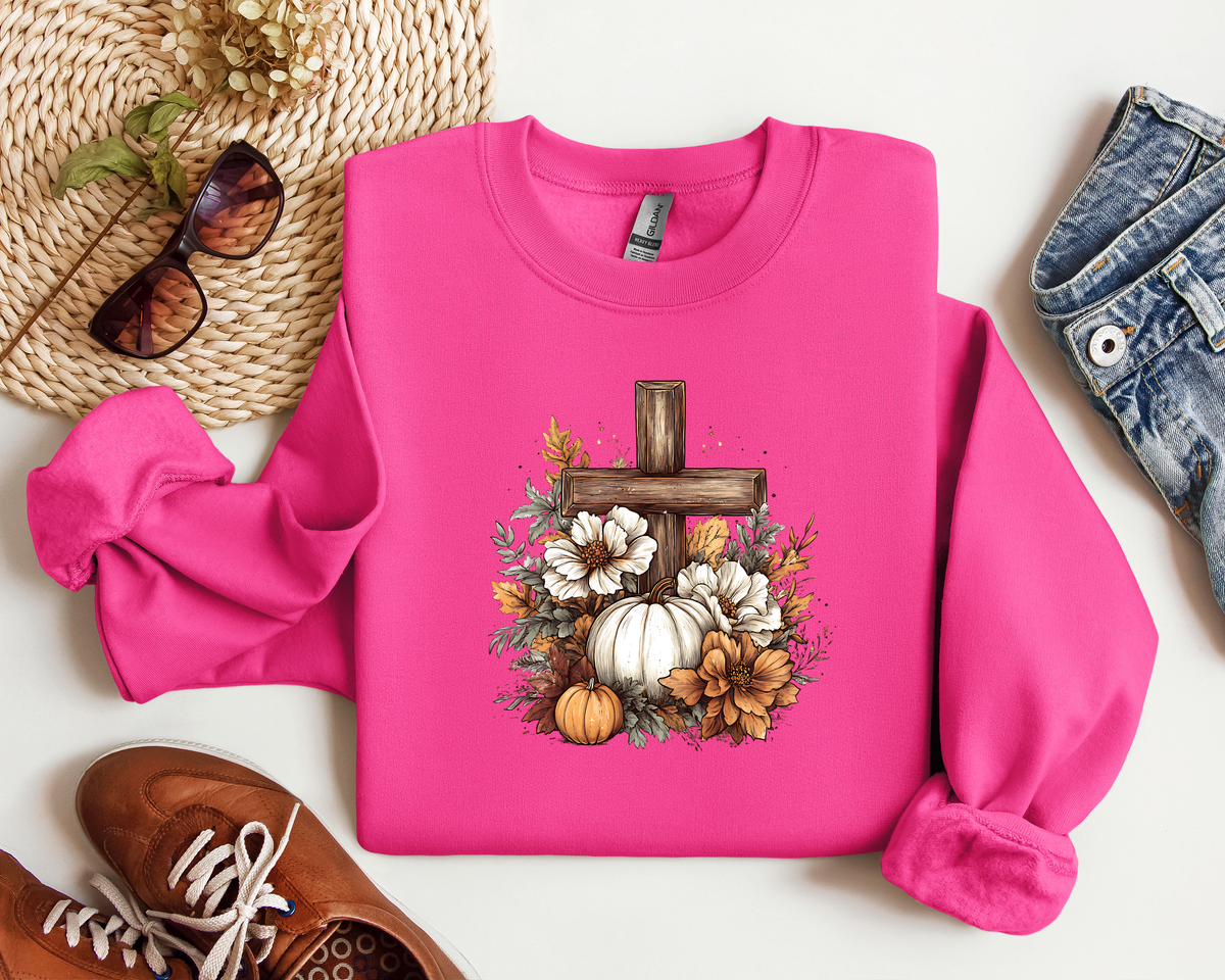 RUSTIC FLORAL PUMPKIN CROSS CREW