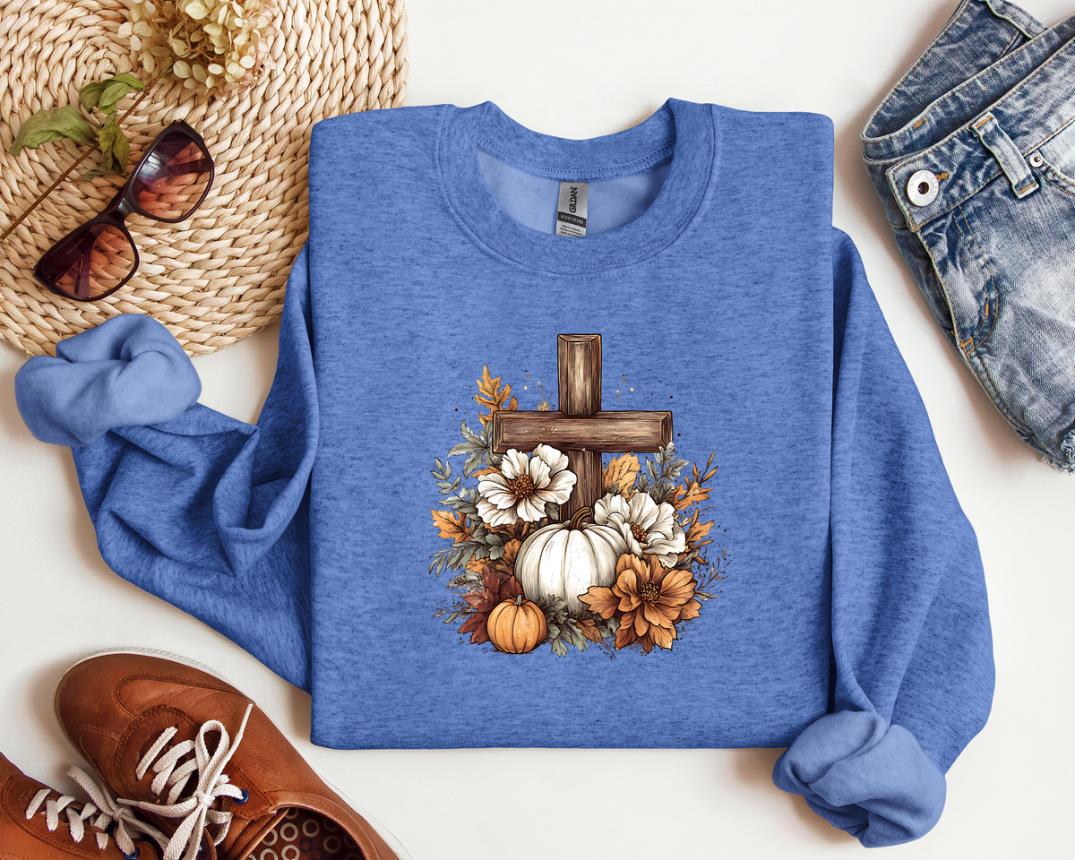 RUSTIC FLORAL PUMPKIN CROSS CREW