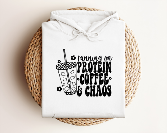 *NEW* RUNNING ON PROTEIN COFFEE AND CHAOS HOODIE