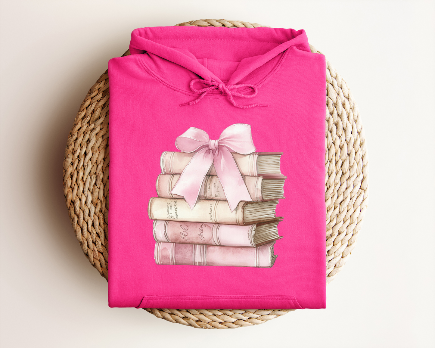 PINK STACK OF BOOKS HOODIE