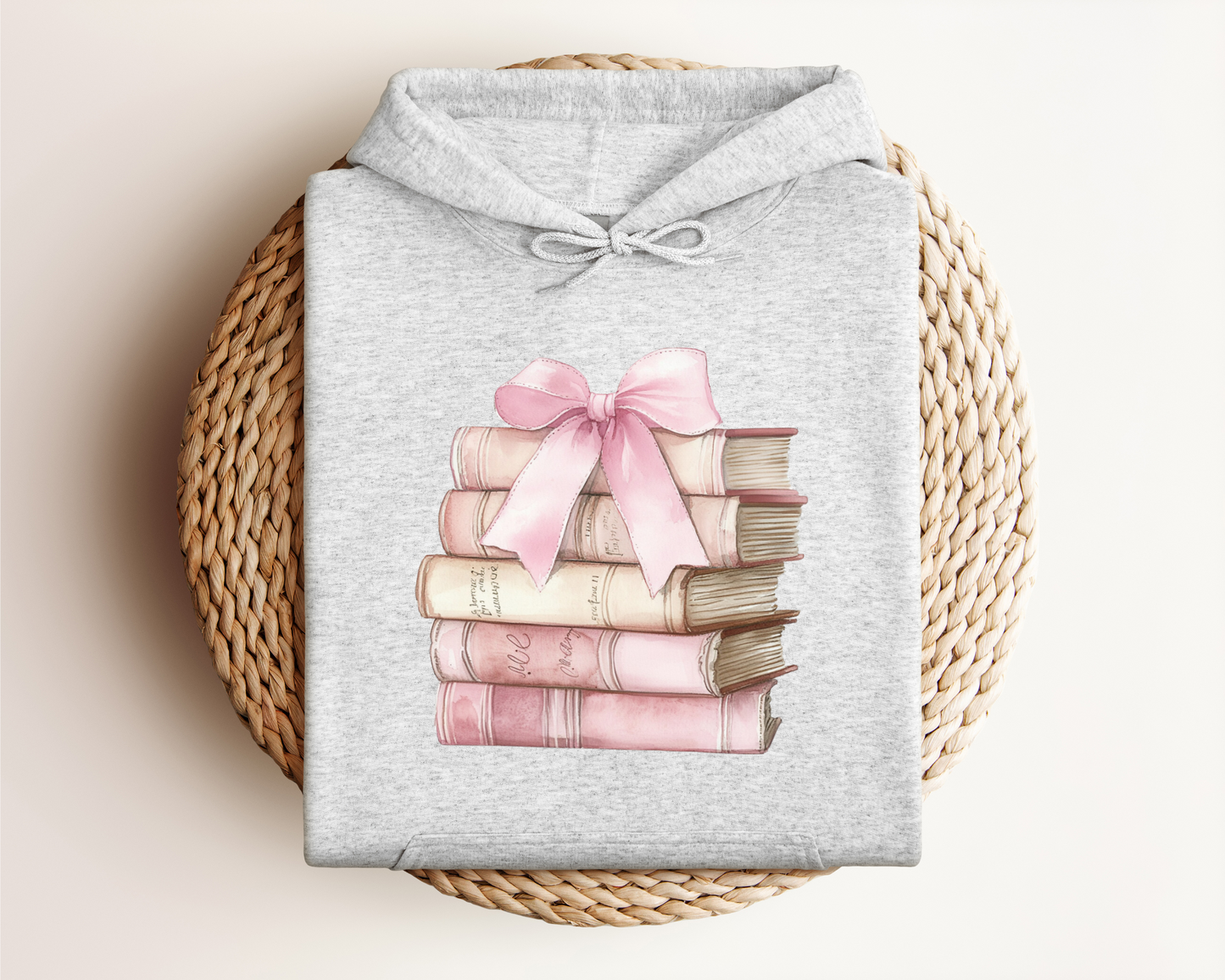 PINK STACK OF BOOKS HOODIE