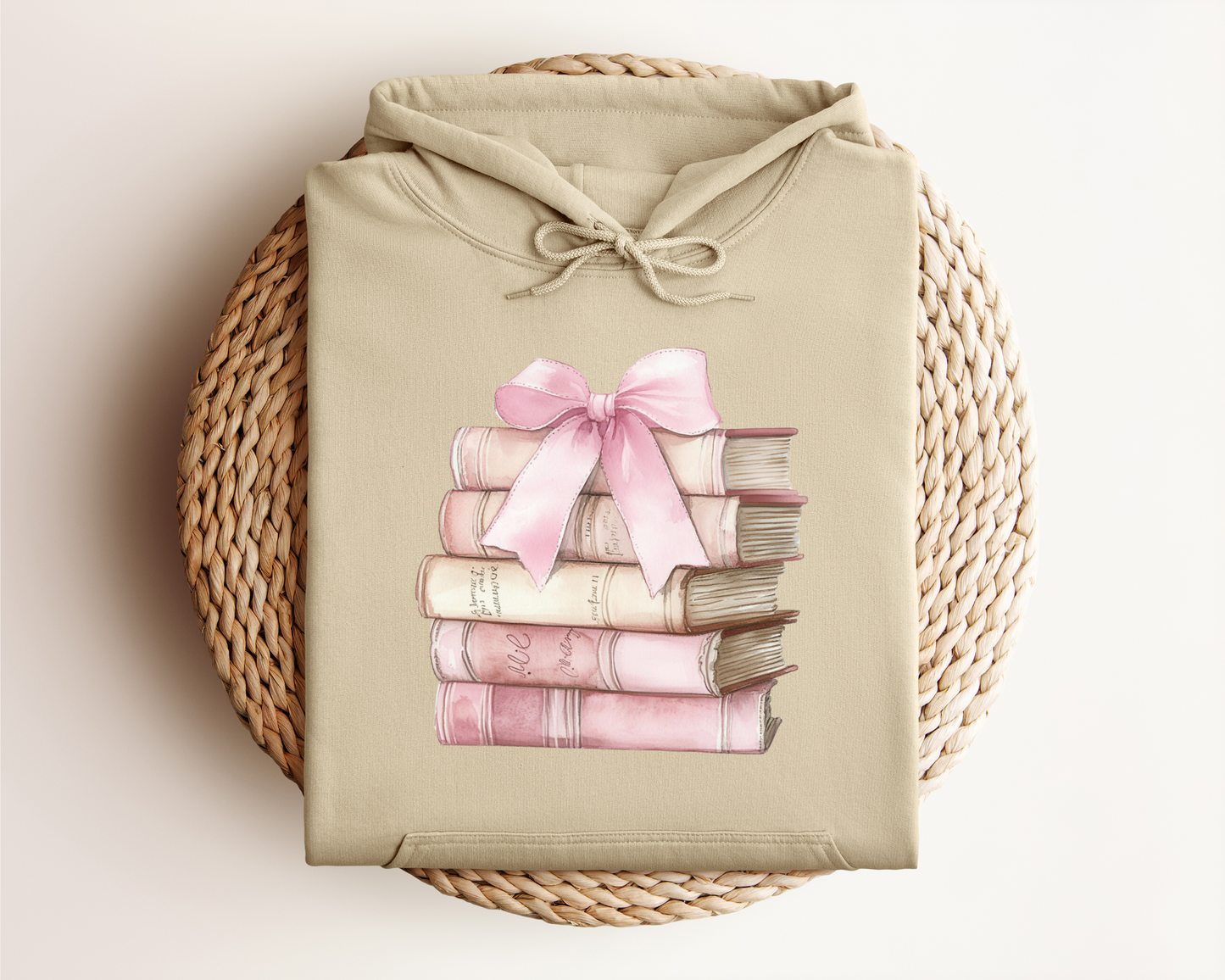 PINK STACK OF BOOKS HOODIE