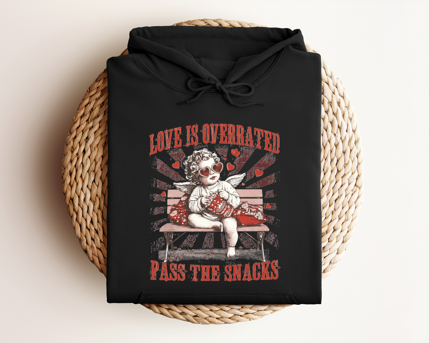 LOVE IS OVERRATED PASS THE SNACKS HOODIE