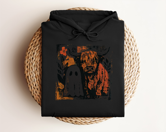 HIGHLAND COW AND GHOST HOODIE