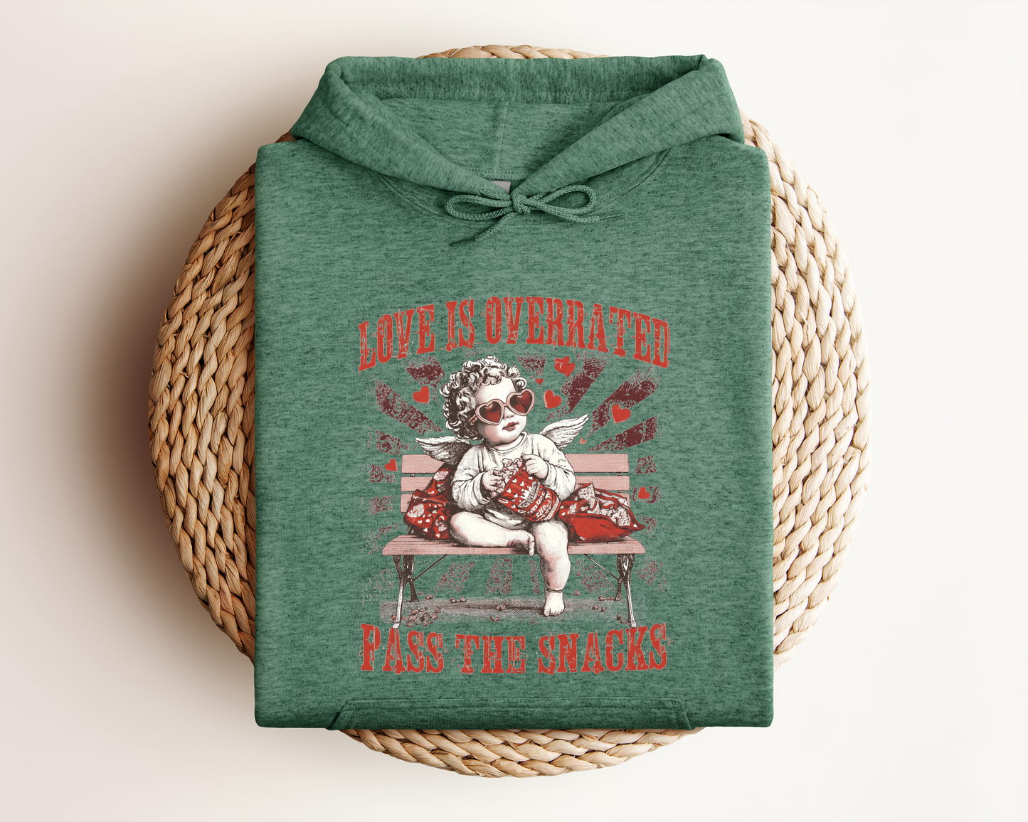 LOVE IS OVERRATED PASS THE SNACKS HOODIE