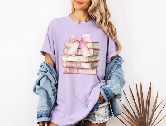 PINK STACK OF BOOKS CC SHIRT