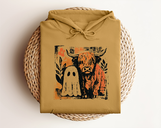 HIGHLAND COW AND GHOST HOODIE