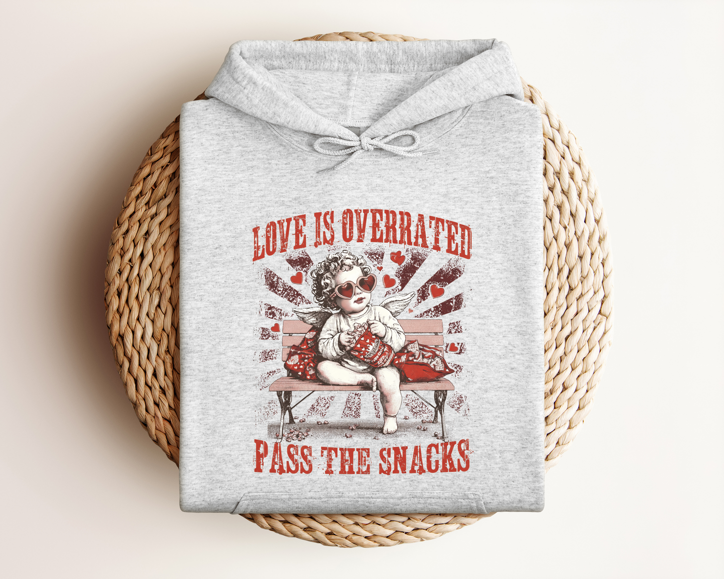 LOVE IS OVERRATED PASS THE SNACKS HOODIE