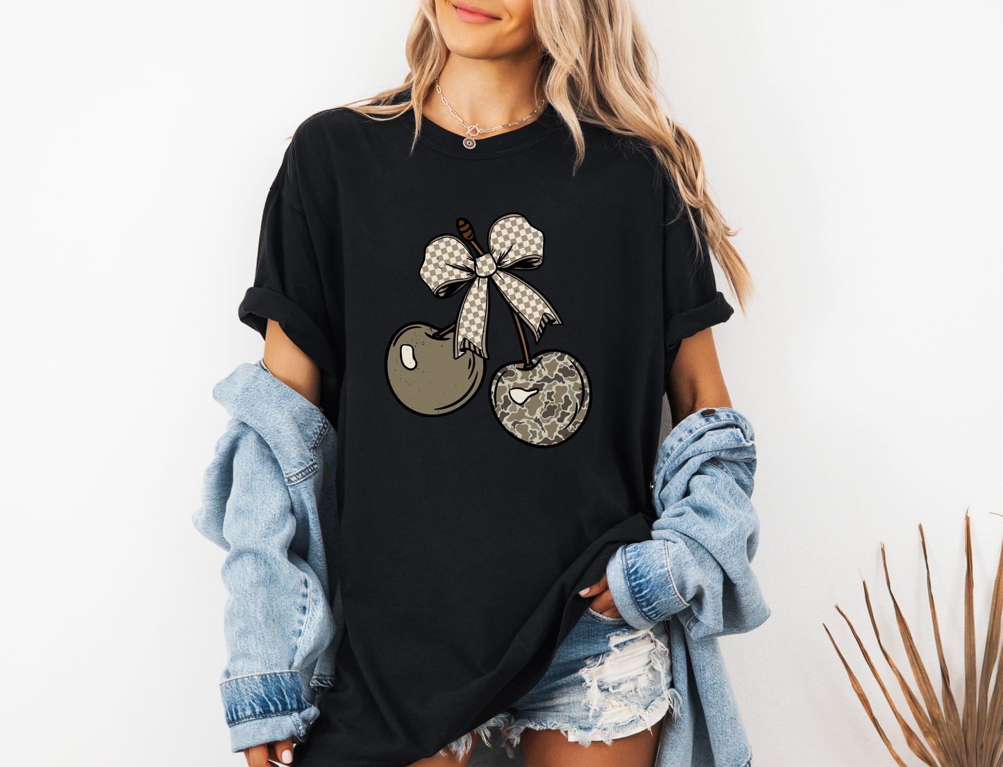 CAMO CHECKERED CHERRY BOW CC SHIRT